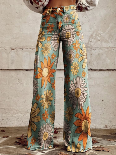 DOMINIQUE | Palazzo Trousers in Retro Floral Pattern