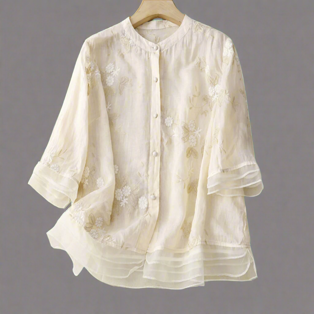 Roswitha | Cotton Top with Floral Trim Made from High-Quality Material for Spring