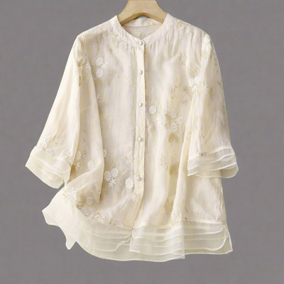 Roswitha | Cotton Top with Floral Trim Made from High-Quality Material for Spring