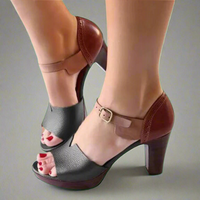 Katharina | Premium High-Heeled Sandals in Korean Style with Colour Block and Buckle