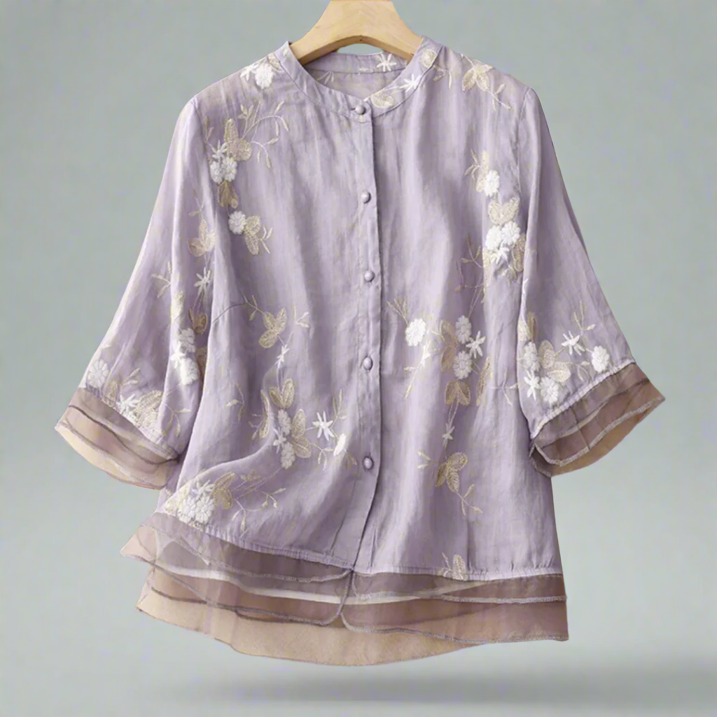 Roswitha | Cotton Top with Floral Trim Made from High-Quality Material for Spring