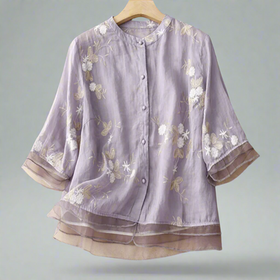Roswitha | Cotton Top with Floral Trim Made from High-Quality Material for Spring