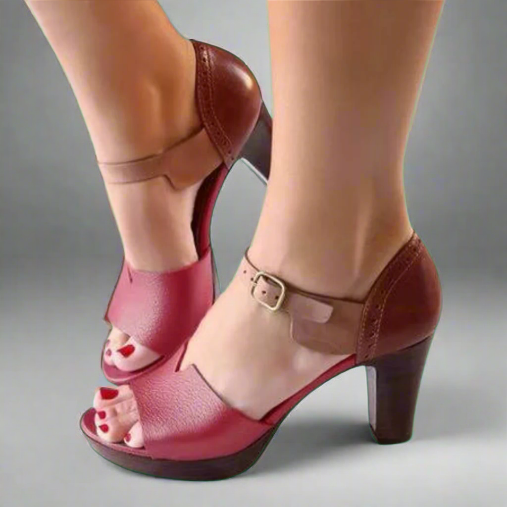 Katharina | Premium High-Heeled Sandals in Korean Style with Colour Block and Buckle