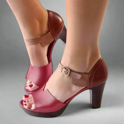 Katharina | Premium High-Heeled Sandals in Korean Style with Colour Block and Buckle