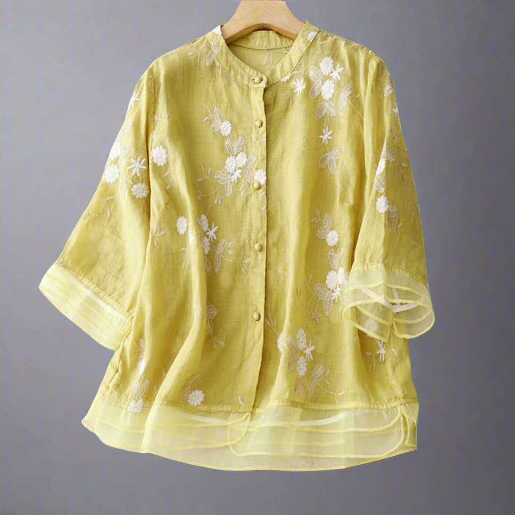 Roswitha | Cotton Top with Floral Trim Made from High-Quality Material for Spring