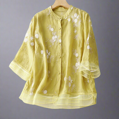 Roswitha | Cotton Top with Floral Trim Made from High-Quality Material for Spring