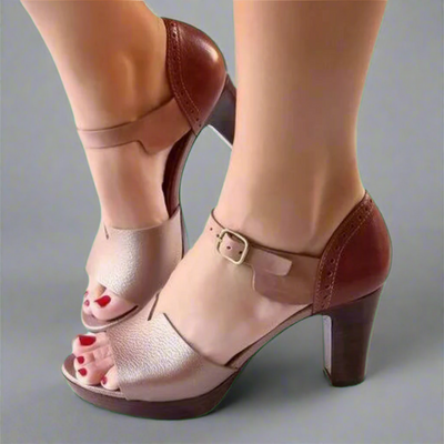 Katharina | Premium High-Heeled Sandals in Korean Style with Colour Block and Buckle