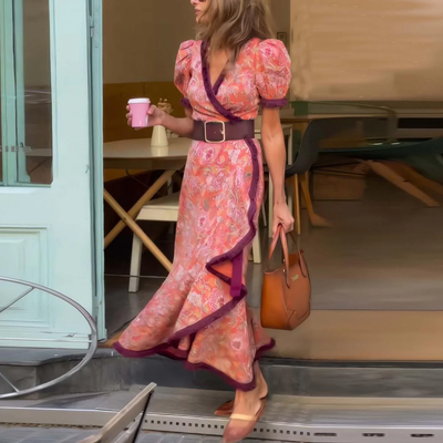 Karin | Elegant Pink Short-Sleeved Maxi Dress