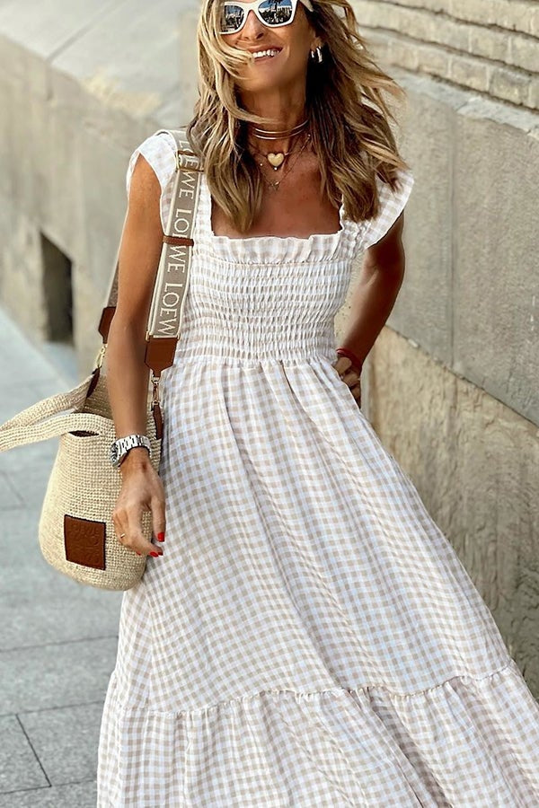 Odette - Elegant Check Summer Dress
