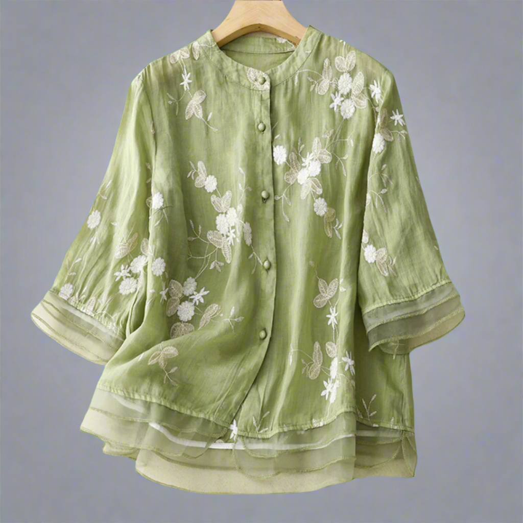 Roswitha | Cotton Top with Floral Trim Made from High-Quality Material for Spring