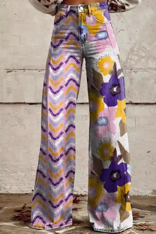 EMMA | Boho Floral High-Waisted Trousers for Artistic Comfort at Festivals