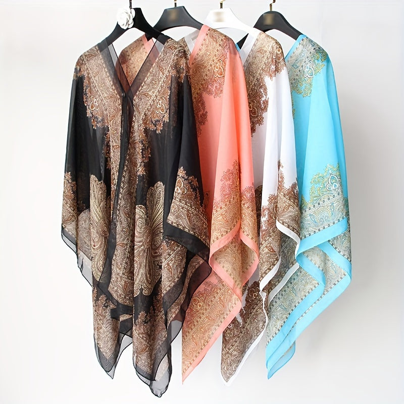 Zahara™ – Boho Chiffon Beach Wrap with Floral Print