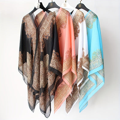 Zahara™ – Boho Chiffon Beach Wrap with Floral Print