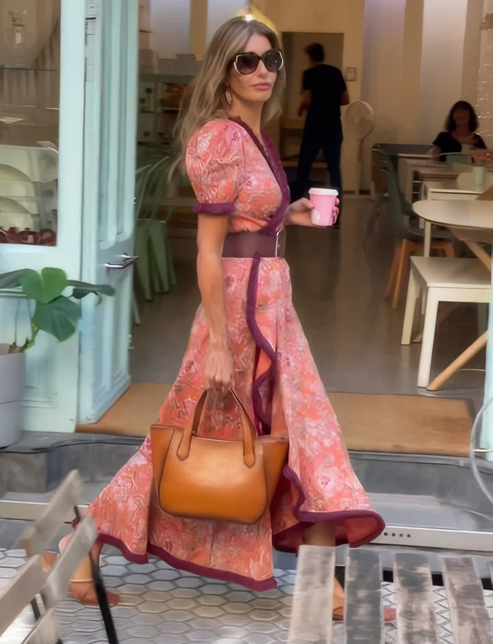 Karin | Elegant Pink Short-Sleeved Maxi Dress