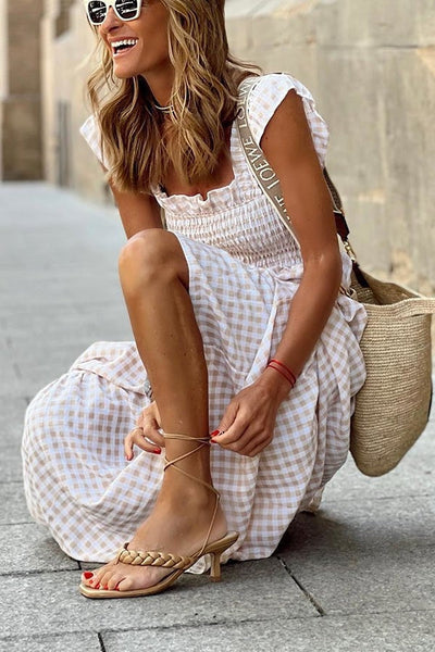 Odette - Elegant Check Summer Dress