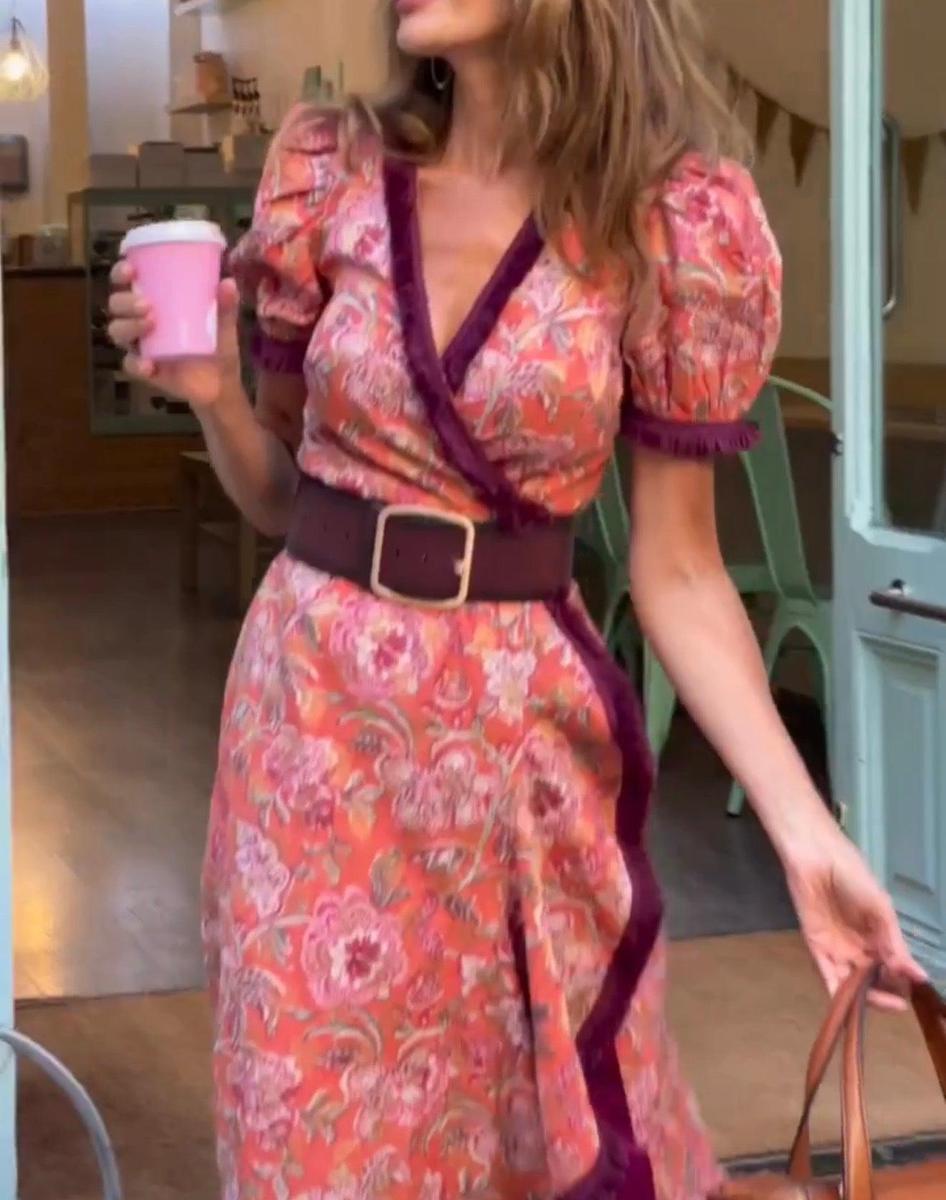 Karin | Elegant Pink Short-Sleeved Maxi Dress