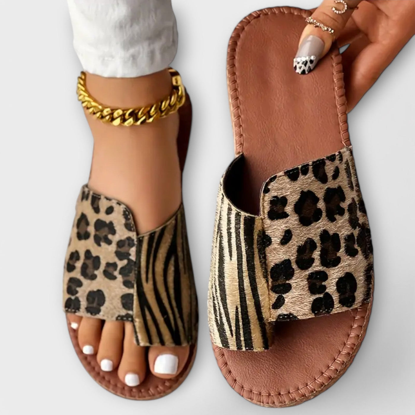 Chic Two-Toned Sliders with Leopard Print