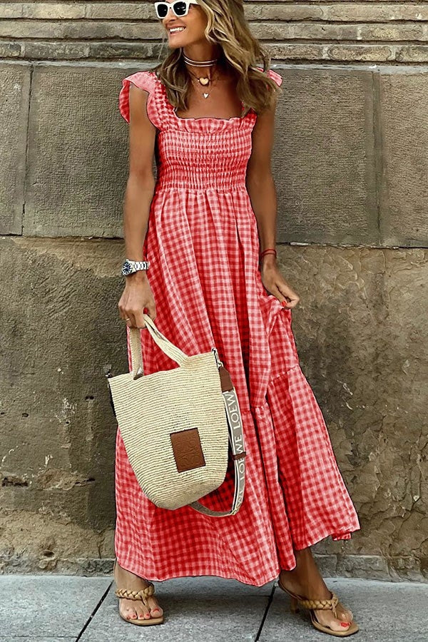 Odette - Elegant Check Summer Dress