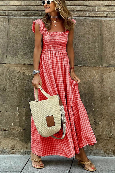 Odette - Elegant Check Summer Dress