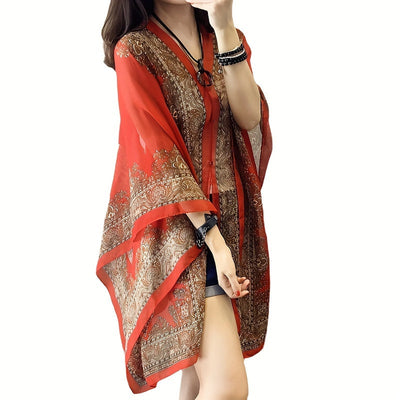 Zahara™ – Boho Chiffon Beach Wrap with Floral Print