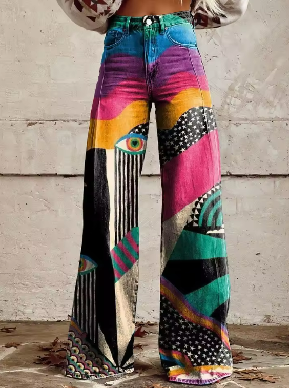 HÉLÈNE | Boho Flare Trousers with High Waist in Artistic Style for Festivals