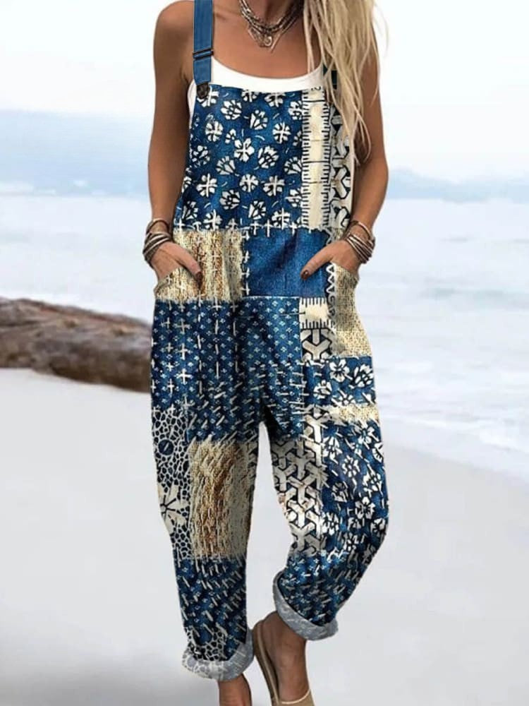Women's Jumpsuit - Vintage Floral Design, Comfort and Wide Leg Style