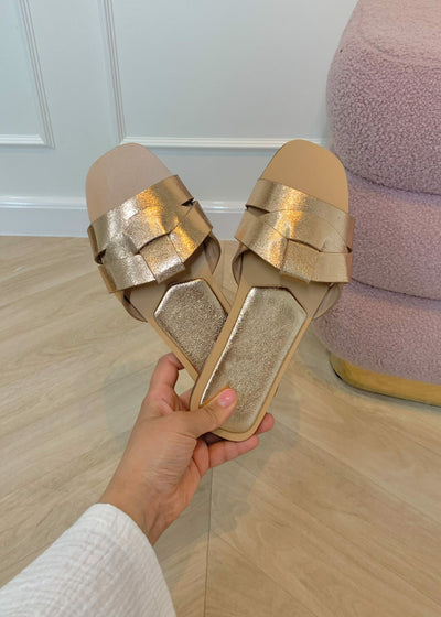 Tara™ | Metallic Slippers in Champagne