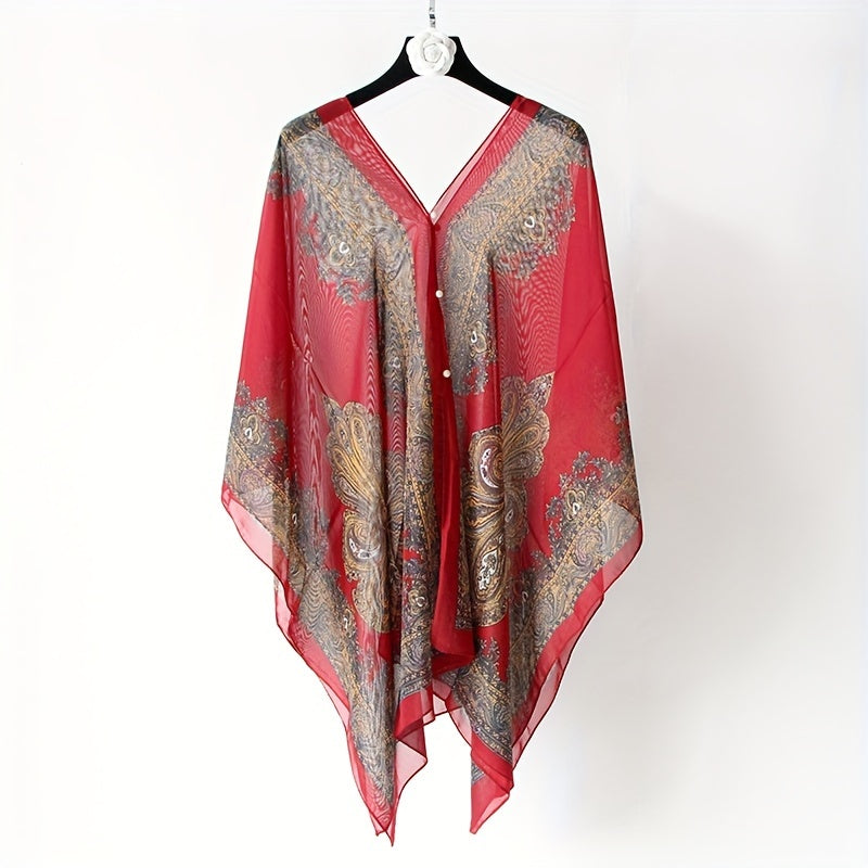 Zahara™ – Boho Chiffon Beach Wrap with Floral Print