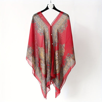 Zahara™ – Boho Chiffon Beach Wrap with Floral Print